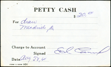 petty cash receipt for Eddie Carmel, the Jewish Giant