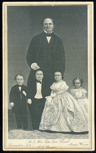 The Fairy Wedding's bridal party: Commodore Nutt, General and Mrs. Tom Thumb, Minnie Warren, and P.T. Barnum