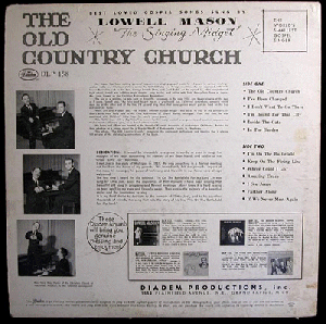 album sleeve, back cover: 'The Old Country Church' by Lowell Mason, the Singing Midget