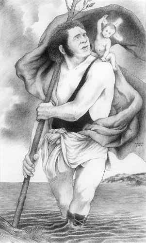 "Andre Rousimoff in the Guise of Saint Christopher" is copyright    2000 by James G. Mundie. All rights reserved.  Reproduction prohibited.